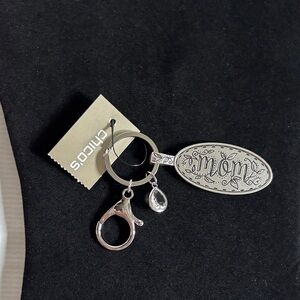 Chico's Silver Key Holder with Engraved Oval Charm